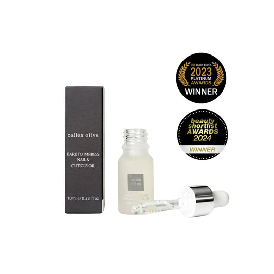 Nail and cuticle oil and packaging with award logos